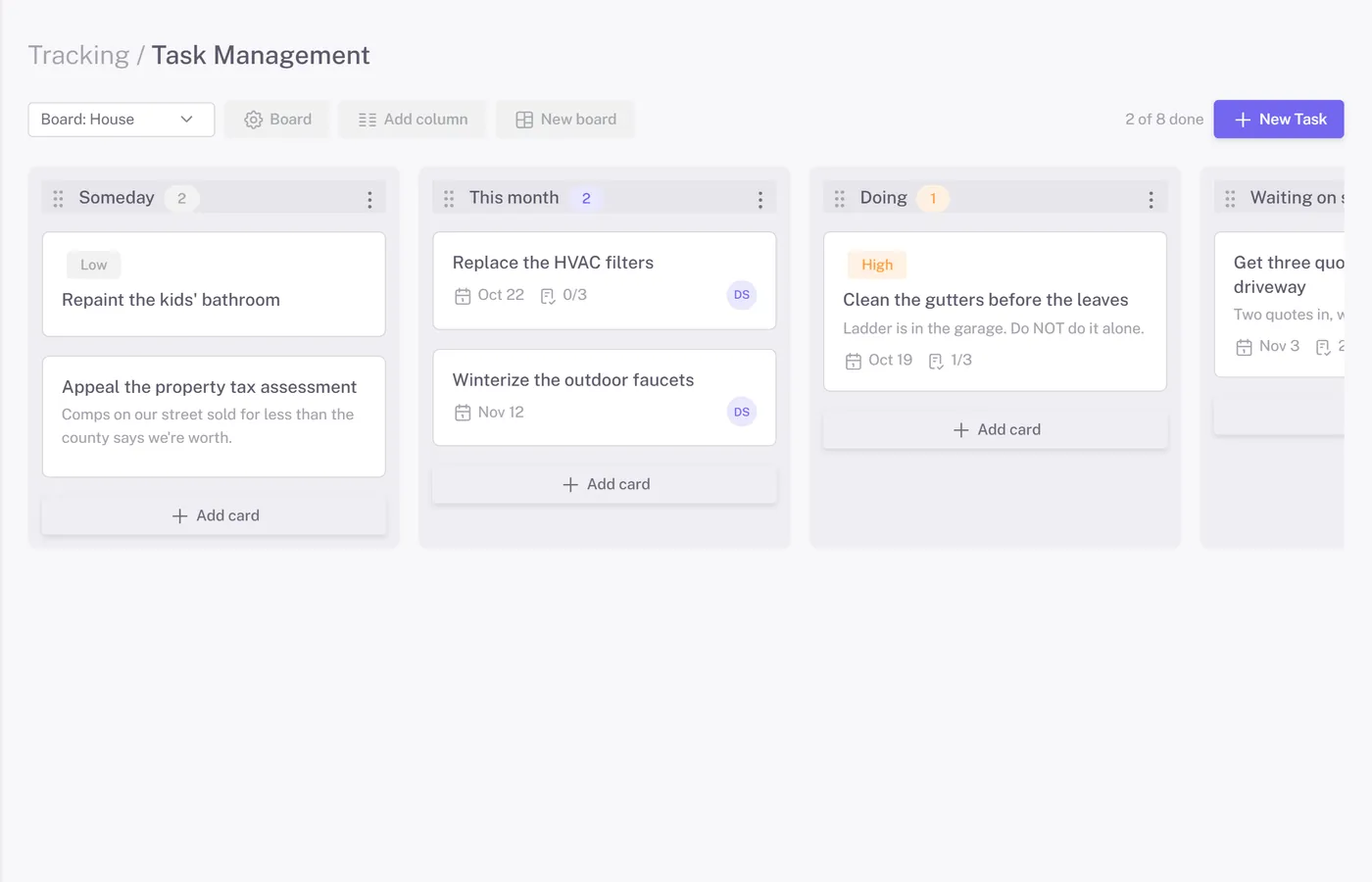 Task boards on an example account