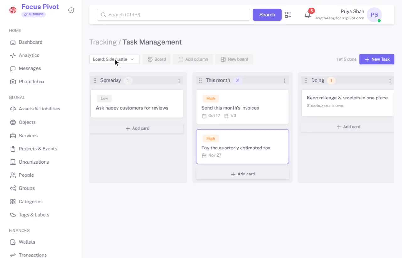 Task boards on an example account